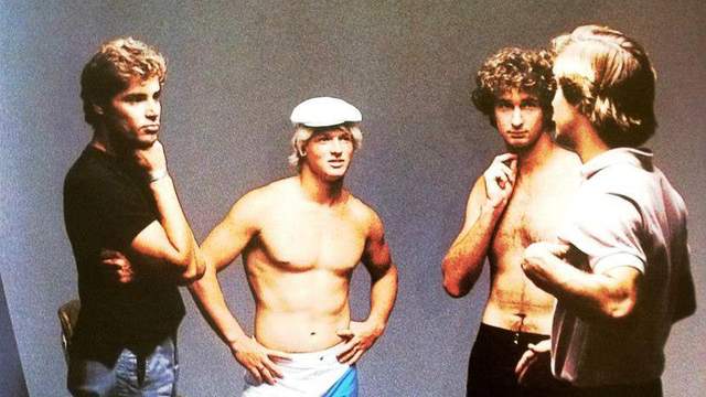1982 Surfing magazine studio shoot with Cheyne Horan and Mark Richards. Photo: Aaron Chang