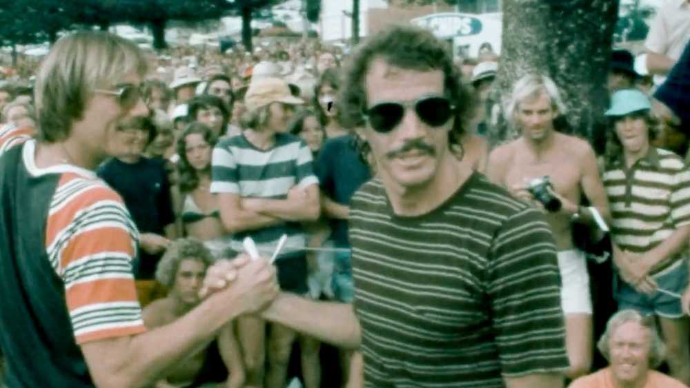 Rory Russell and Michael Peterson at the 1977 Stubbies Surfing Classic, Burleigh Heads