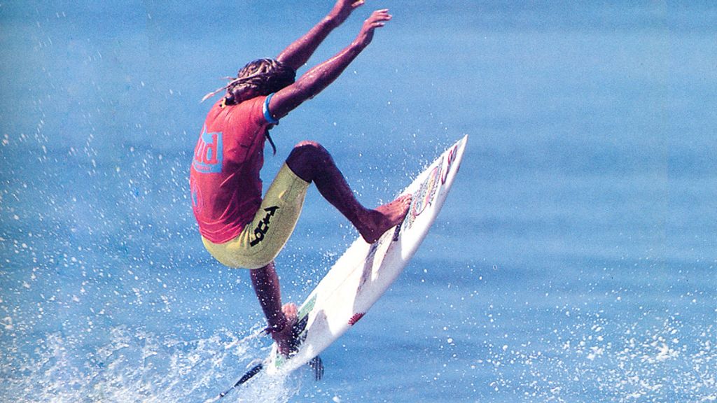 Christian Fletcehr on his way to victory in the 1989 Body Glove Surf Bout