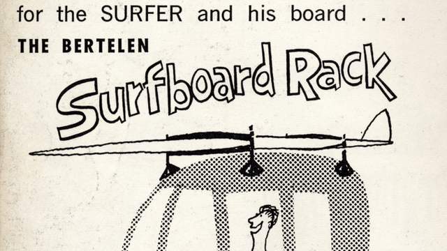 1961 ad for the Bertelen Surfboard Rack