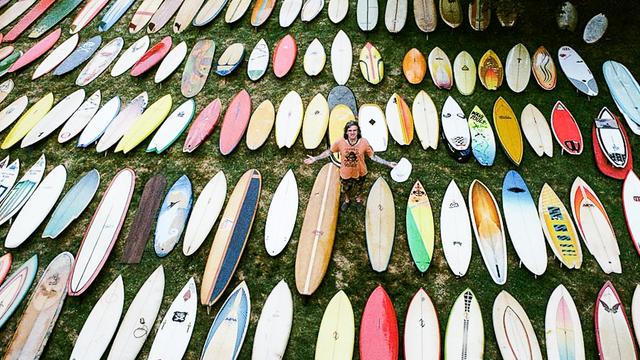 Sid Abbruzzi with surfboard quiver in 2011.