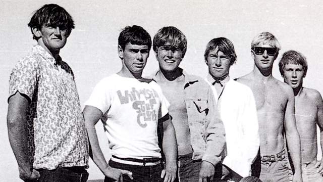 Peter Way (left) with NZ chapter of the Windansea Surf Club, 1968. Photo: Geoff Logan