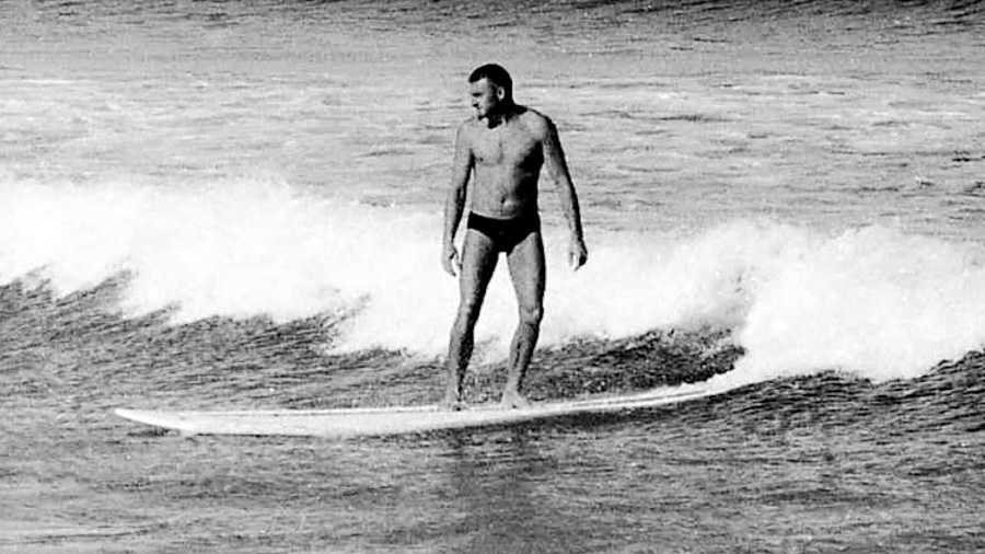 John Whitmore surfing at Muizenberg