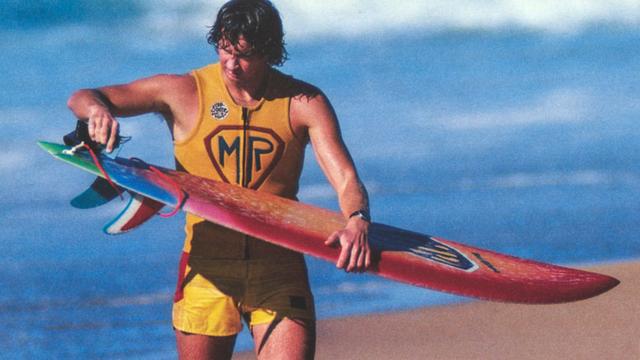 Mark Richards and twin-fin board, 1977. Photo: Art Brewer
