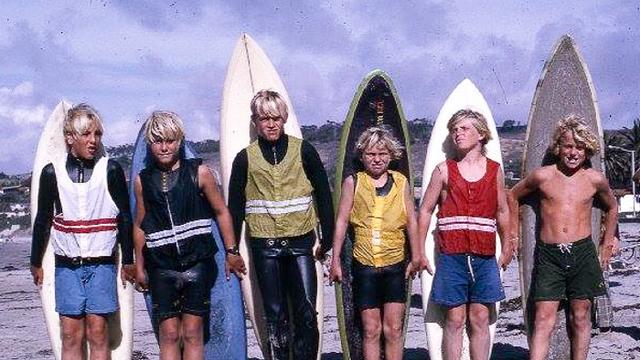 Chris O'Rourke, in red, La Jolla Shore, 1970