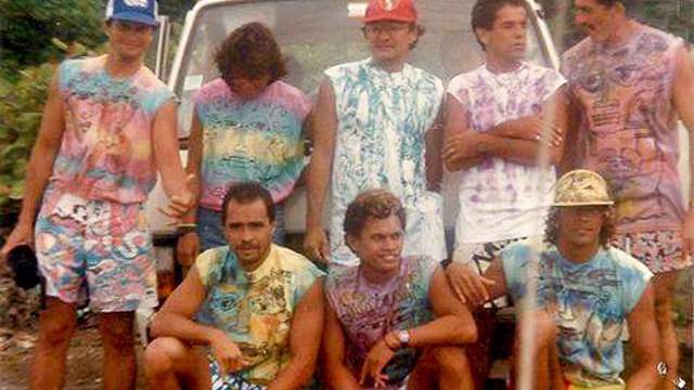 Arsene Harehoe, lower left, with members of Tahiti's 1988 World Championships team, in Puerto Rico