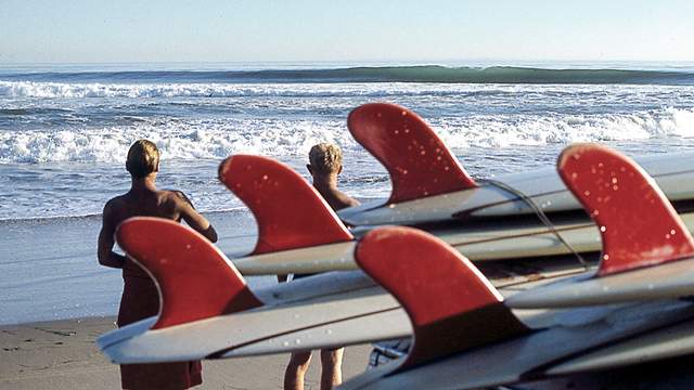 Gordon & Smith "red fin" model surfboards, the Ranch, 1966. Photo: Ron Stoner