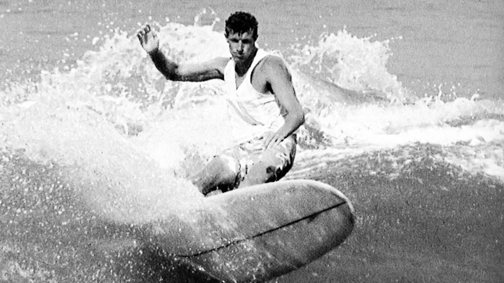 Nat Young surfing in san diego in 1966