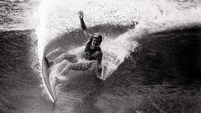 Mike Purpus riding a molded W.A.V.E. surfboard, around 1974. Photo: Jeff Divine