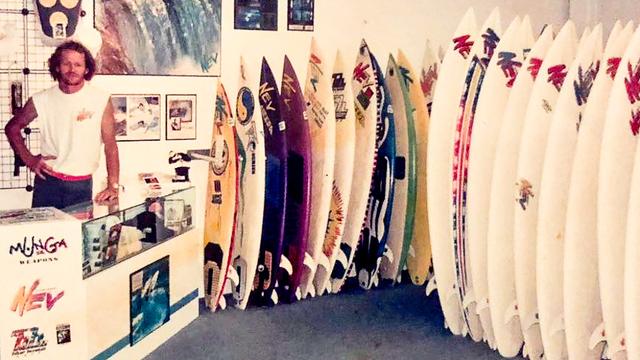 Nev Hyman in his Queensland shop, late 1980s