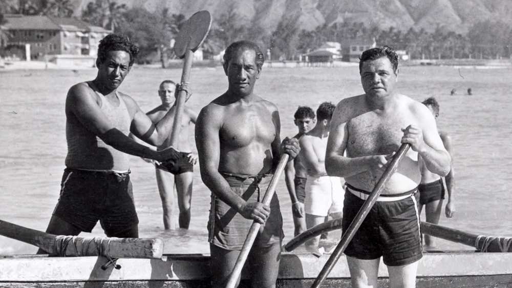 duke kahamamoku and babe ruth, in waikiki, hawaii