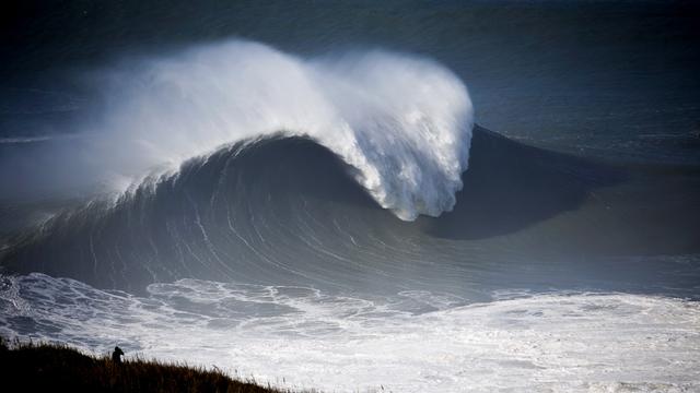 A-frame wave at Nazaré, Portugal, 2018. Photo: André Botelho