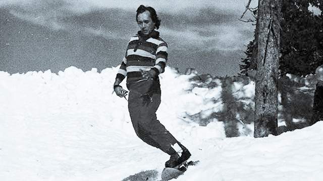 Max Wetteland rides his "snow skate," around 1976