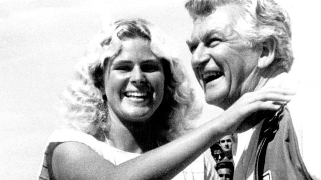 Kim Mearig and Australian Prime Minister Bob Hawke, Bondi Beach, 1984. Photo: Bruce Miller