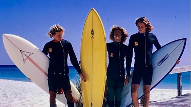 Yancy Spencer, left, 1973, shooting ad for Seasuit wetsuits