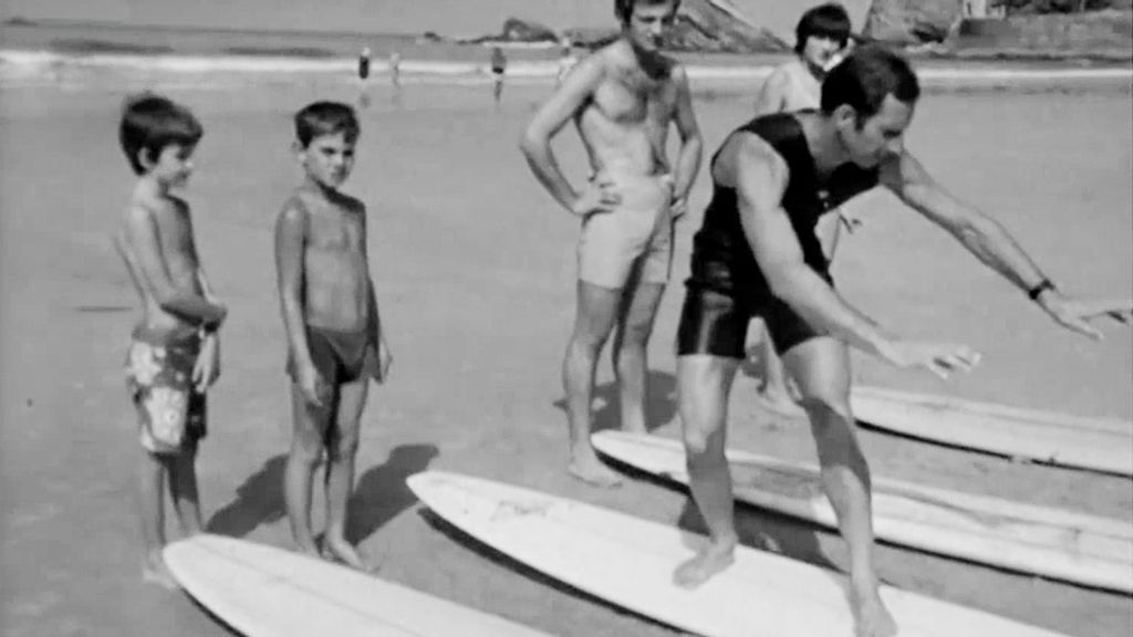 Surf instructor in Biarrtiz, France, in 1966