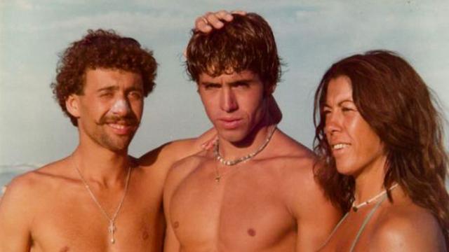 Aguerre (left) with brother Santiago and mother Norma, 1970s.