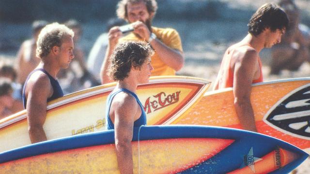 (L to R) Larry Blair, Tom Carroll, Mark Richards, 1979 Pipeline Masters. Photo: Jeff Divine