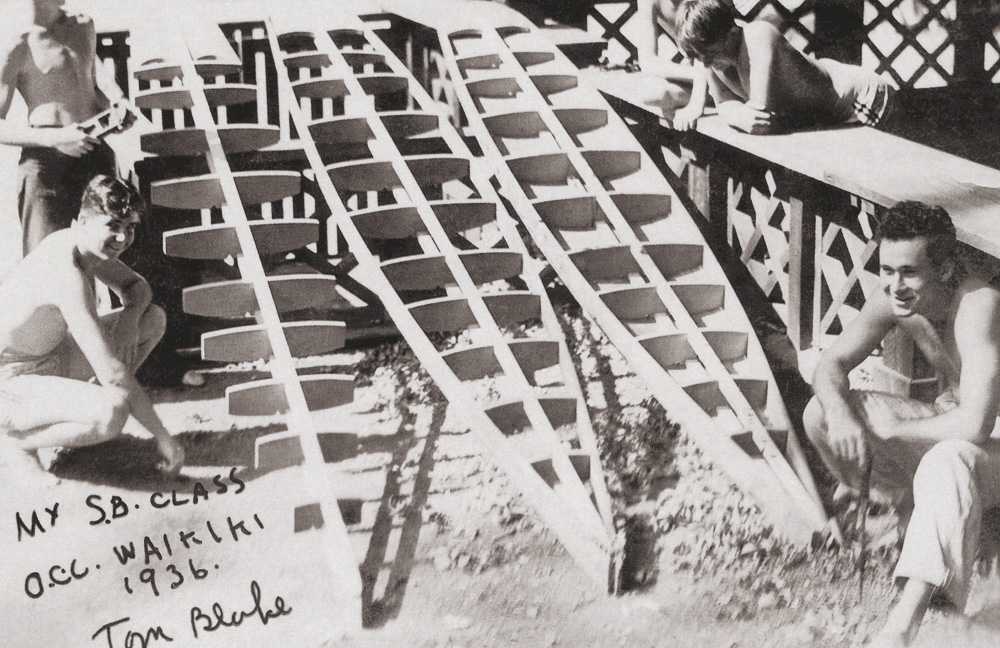 hollow surfboards being made at waikiki in 1936. Photo by Tom Blake