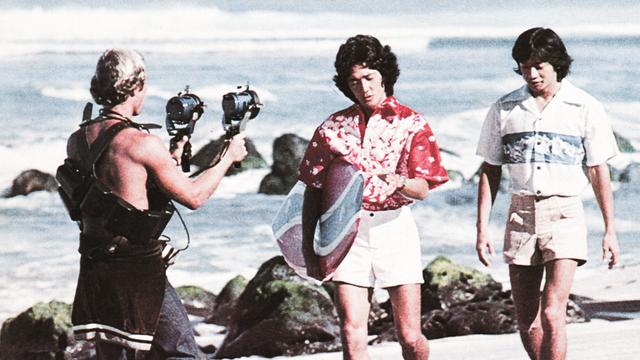 Bernie Baker (left), 1977 ad shoot