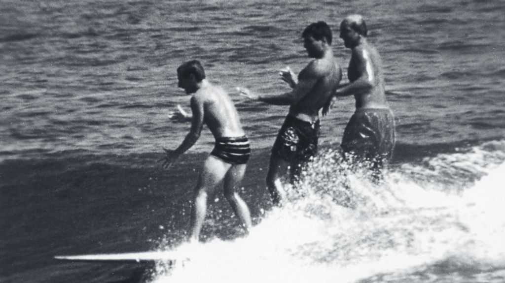 Mickey Muñoz, Miki Dora, Mike Doyle, surfing at Malibu in the late 1950s. Photo: John Severson