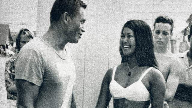 Rabbit Kekai and tandem partner Momi Adachi, Makaha, 1963
