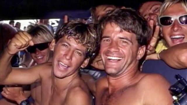 Fabio Gouveia, front left, 1988 World Surfing Championships, Puerto Rico