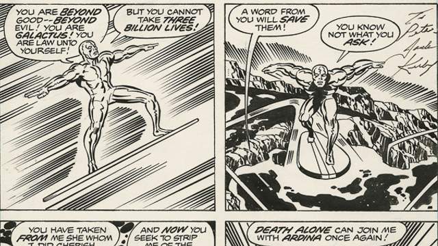 Original art for 1978 Silver Surfer graphic novel, drawn by Jack Kirby