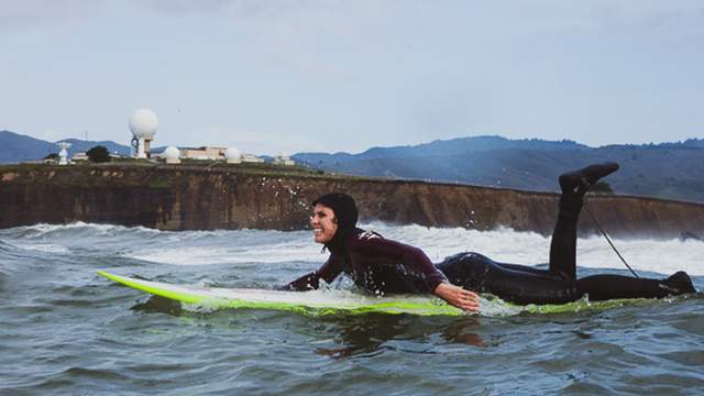 Big-wave surfer and chemistry professor Sarah Gerhardt. Photo: Sachi Cunningham