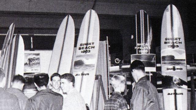 Jacobs Surfboards booth, 1963 Surf Fair. Photo: LeRoy Grannis