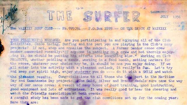 Detail from 1956 Waikiki Surf Club newsletter