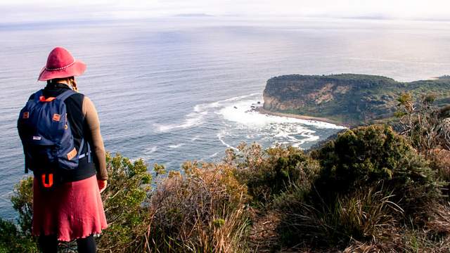 A hiker looks at Shipstern Bluff