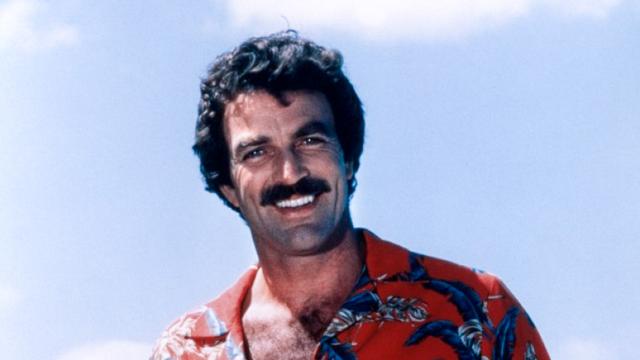 Tom Selleck wearing aloha shirt in 1982.