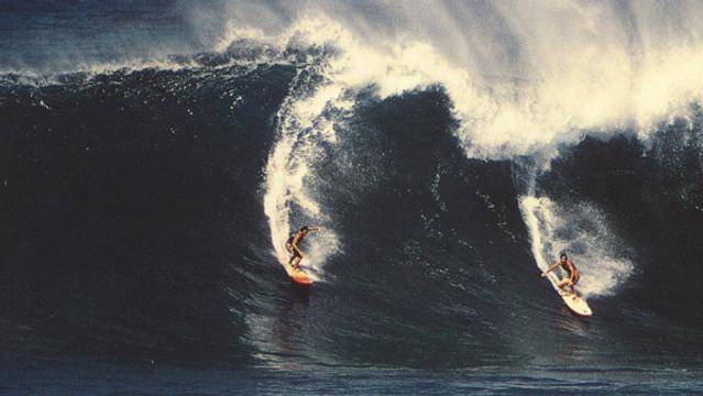 Leonard Brady (left) and Randy Rarick, Waimea, 1986. Photo: Don James