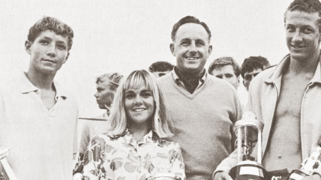 Dorothy De Rooy with Bobby Brown (left) and Nat Young (far right), 1964
