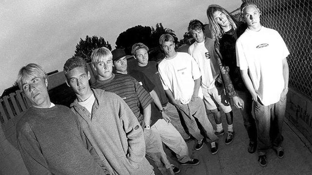 Taylor Knox, center, black shirt, with Momentum crew, 1992. Photo: Steve Sherman