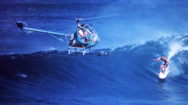 Lindberg's ABC crew shooting from helicopter during 1966 Duke Invitational