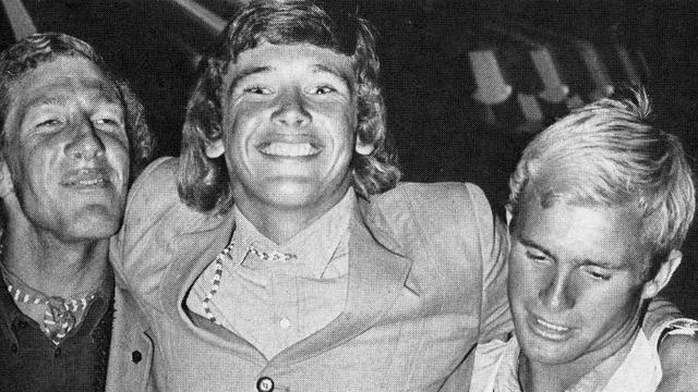 (L to R) Nat Young, Wayne Lynch, Keith Paull, 1968 World Championships, Puerto Rico. Photo: Dick Graham