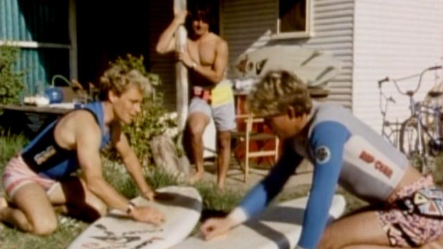 (L to R) Tom Carroll, Ross Clarke-Jones, Bryce Ellis, in Mad Wax (1987)