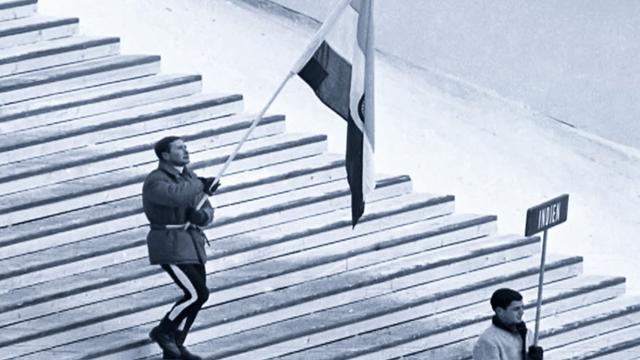 Jerry Bujakowski carries the Indian flag at 1964 Olympics