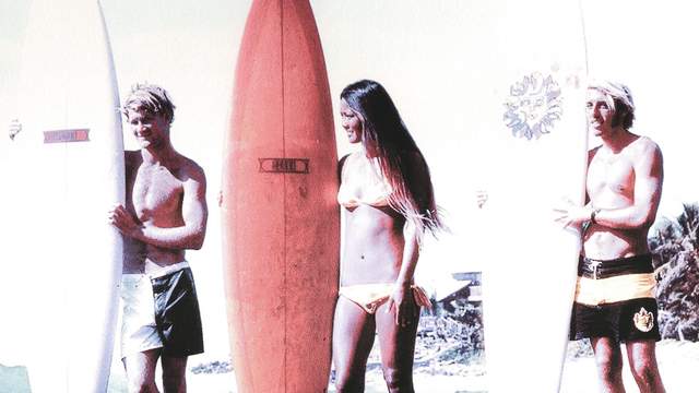 Jim Blears (right) with Rell Sunn and Randy Rarick, 1969 Weber Surfboards ad