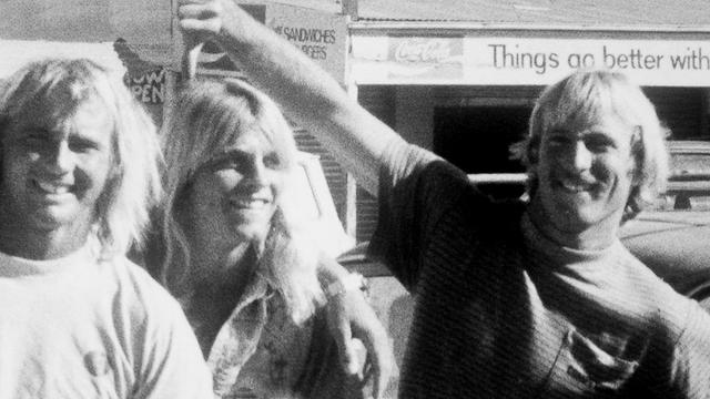 Byrne, right, with Ian Cairns and Rick Rasmussen, 1975