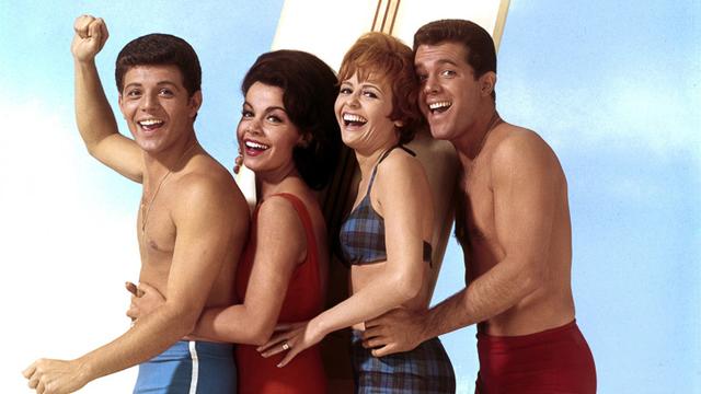 Frankie Avalon (left), promo shot for Beach Blanket Bingo