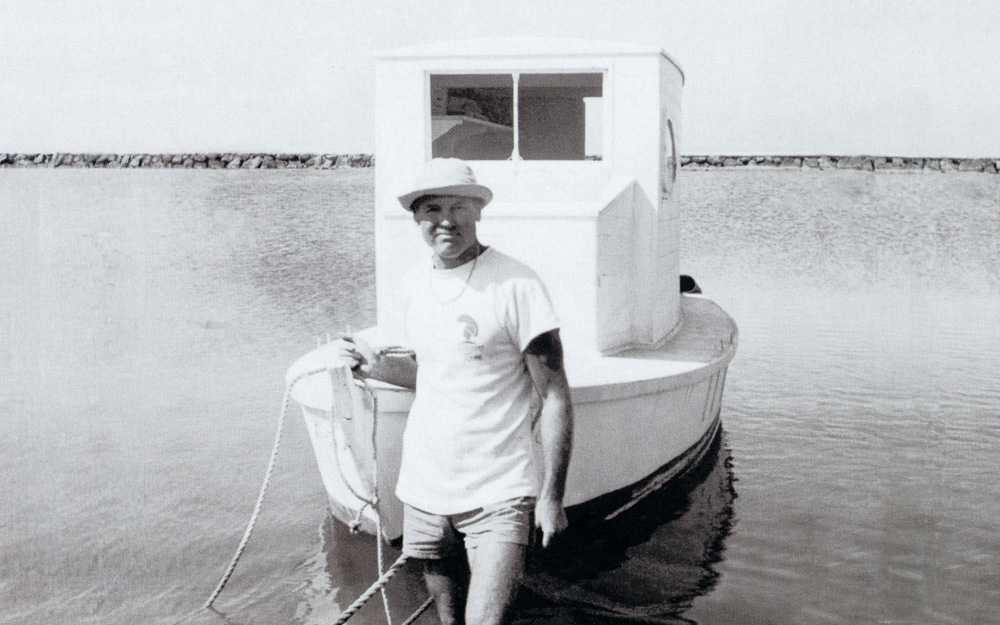 Tom Blake, legendary surfer, in 1953