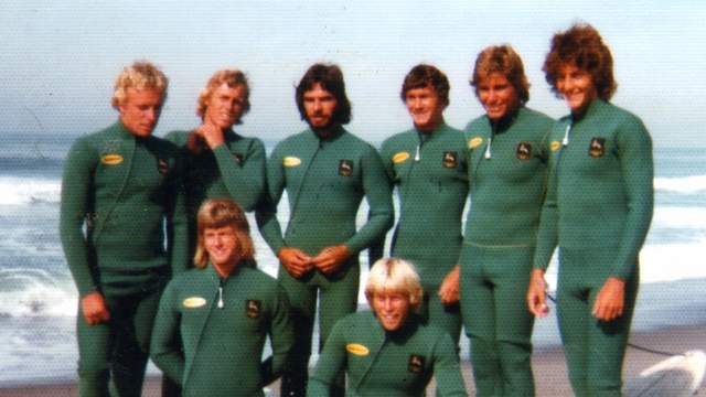 Shaun Tomson, far right, with the South African Springbok team, 1975