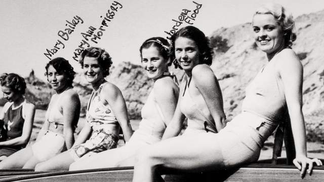 Surfing champ Mary-Ann Morrissey (Hawkins) and friends. Photo: Doc Ball