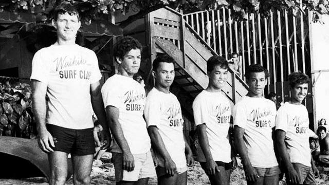 Wally Froiseth, left, and members of Waikiki Surf Club, around 1955
