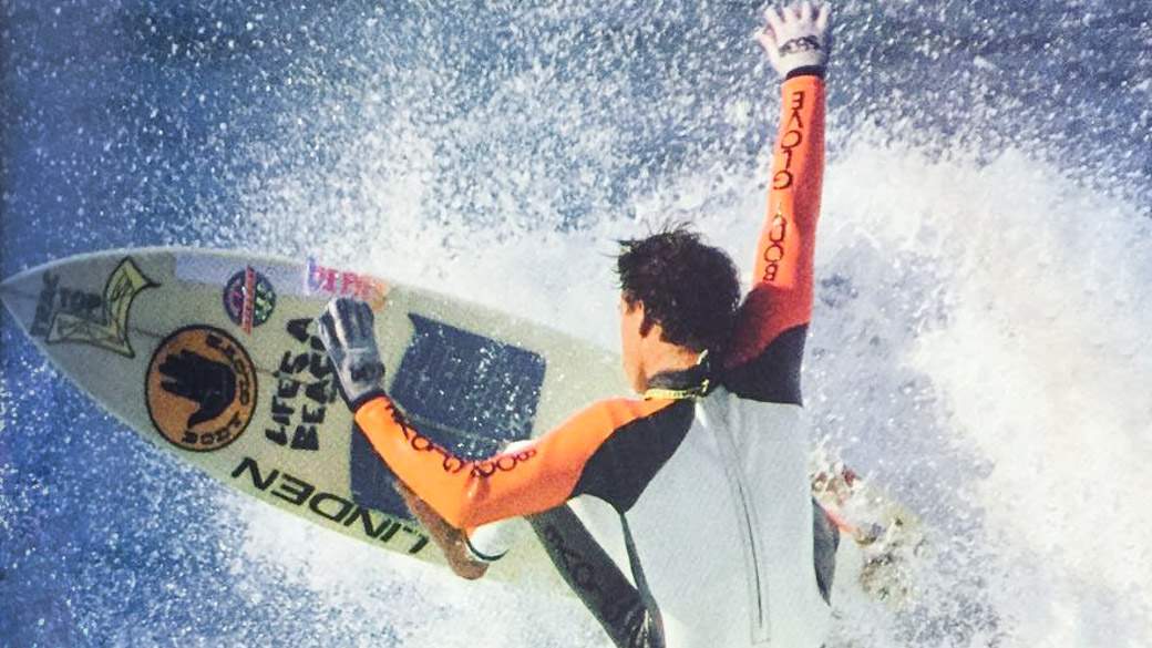 Surfing using gloves and traction pad, 1989 