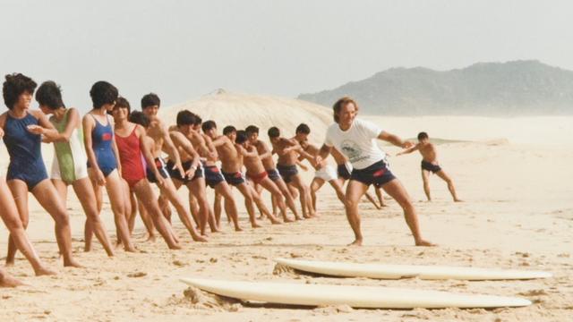 Peter Drouyn teaches surfing in China, 1985