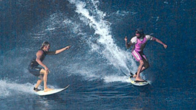 Liam McNamara (right) and Rob Page, Pipeline, 1995. Photo: Brian Bielmann